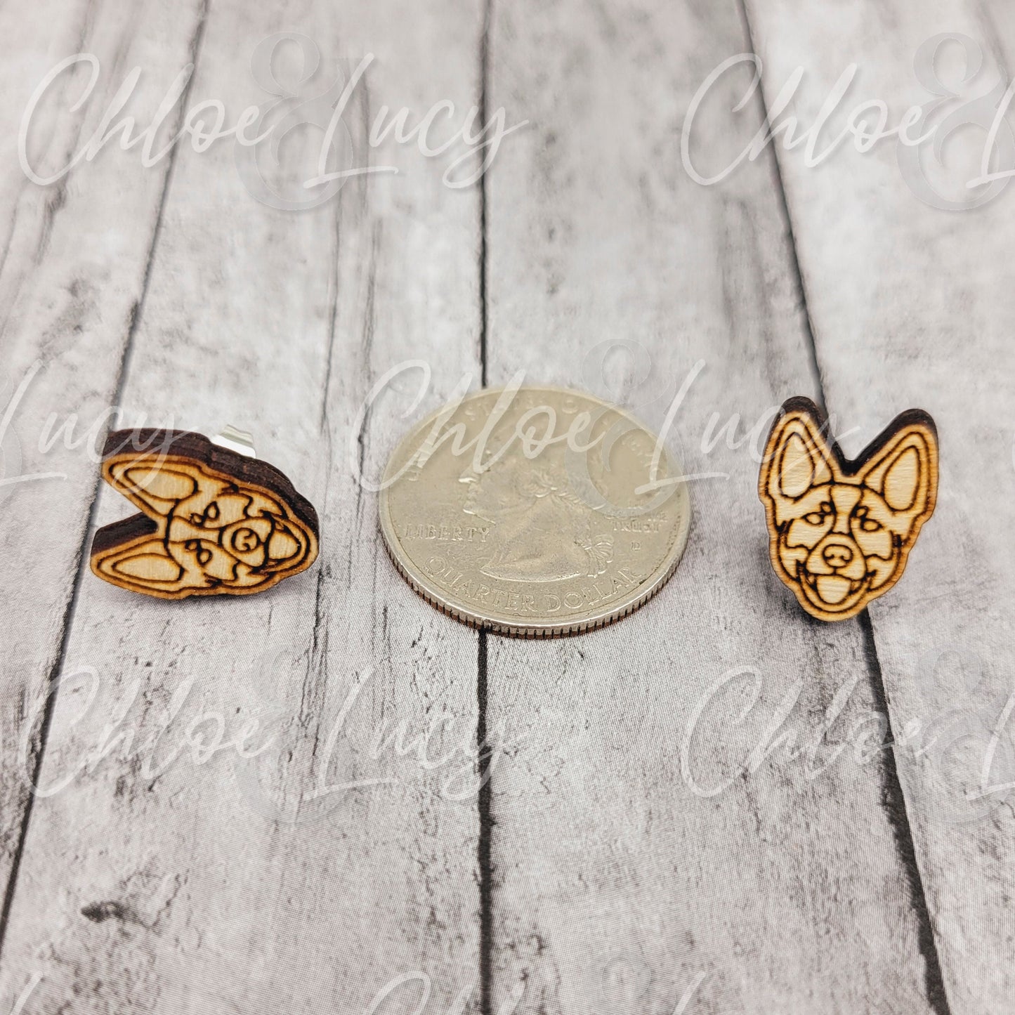 Raw Wood Australian Cattle Dog Stud Earrings: Surgical Steel Posts