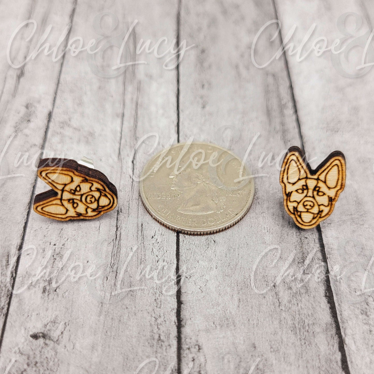 Raw Wood Australian Cattle Dog Stud Earrings: Surgical Steel Posts