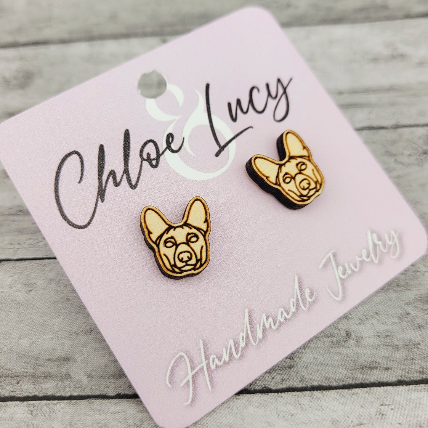 Basenji Stud Earrings for Dog Moms in Stainless Steel and Wood