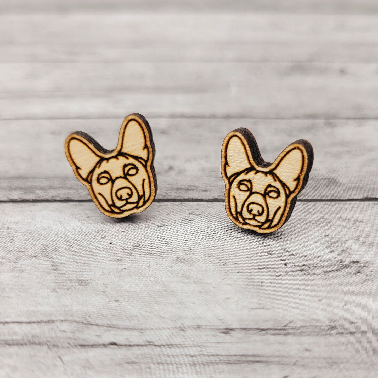 Basenji Stud Earrings for Dog Moms in Stainless Steel and Wood