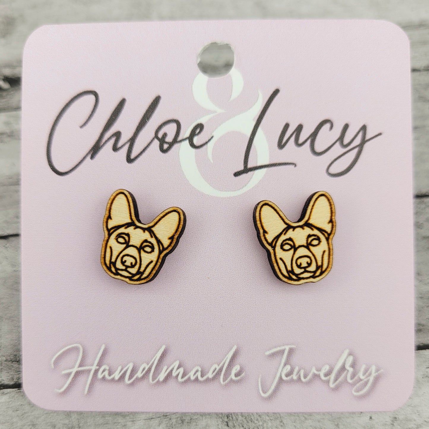 Basenji Stud Earrings for Dog Moms in Stainless Steel and Wood