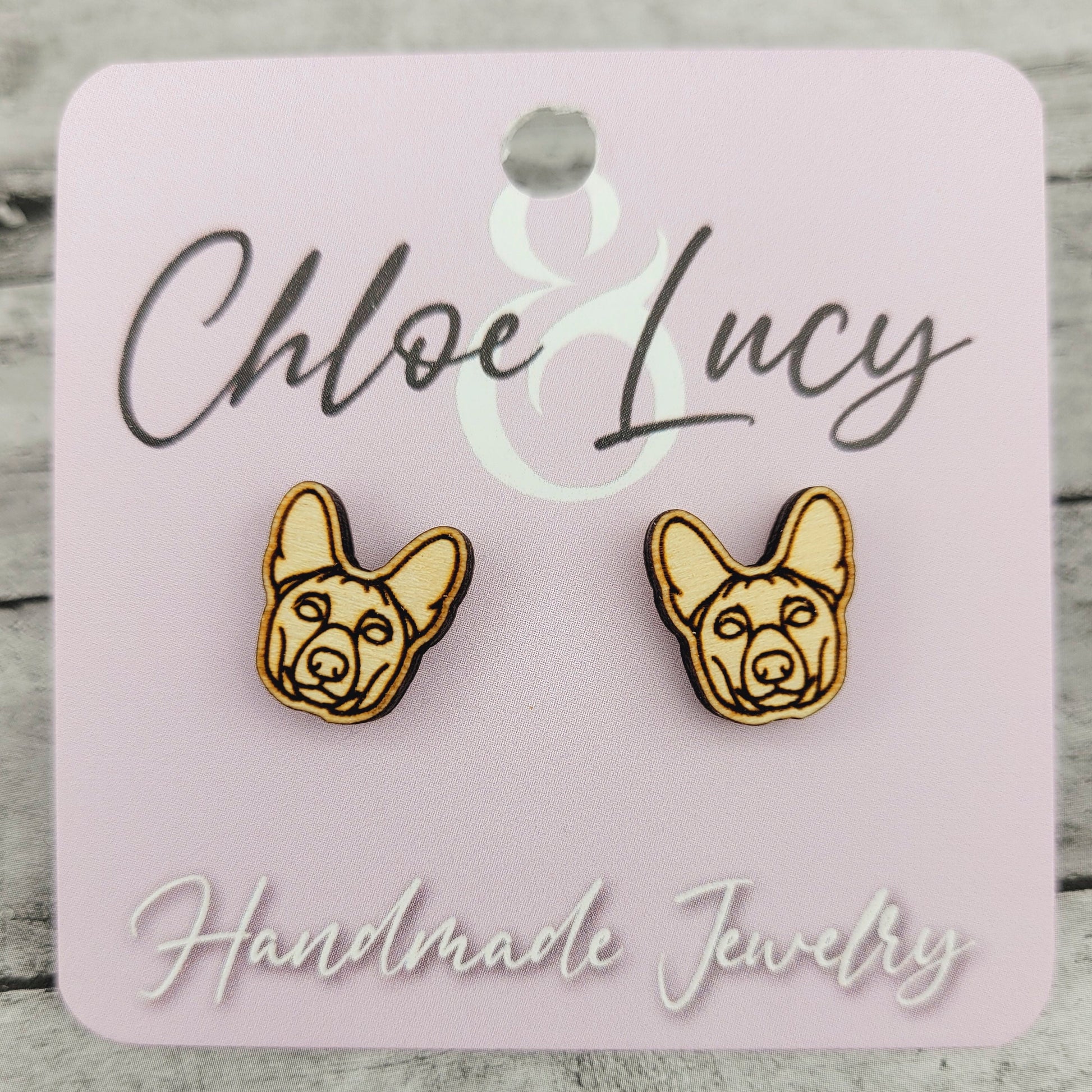 Basenji Stud Earrings for Dog Moms in Stainless Steel and Wood