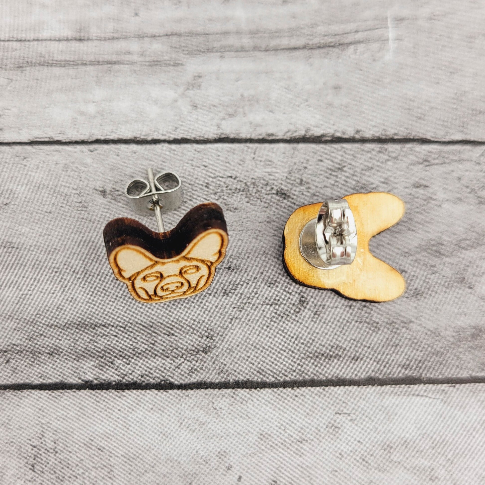 Basenji Stud Earrings for Dog Moms in Stainless Steel and Wood