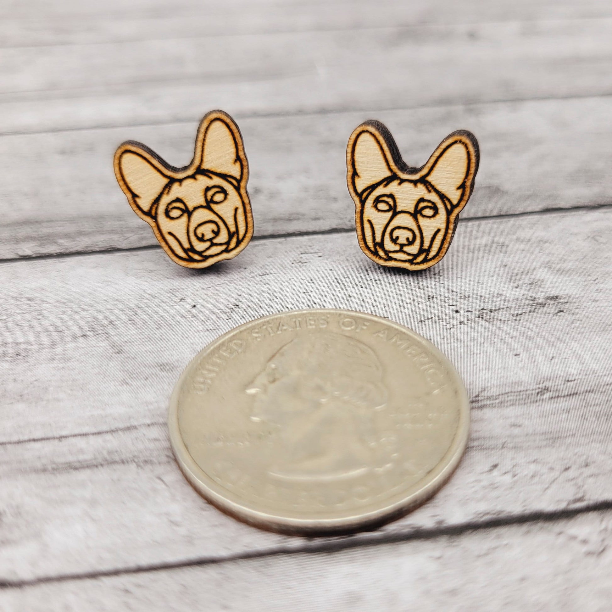 Basenji Stud Earrings for Dog Moms in Stainless Steel and Wood