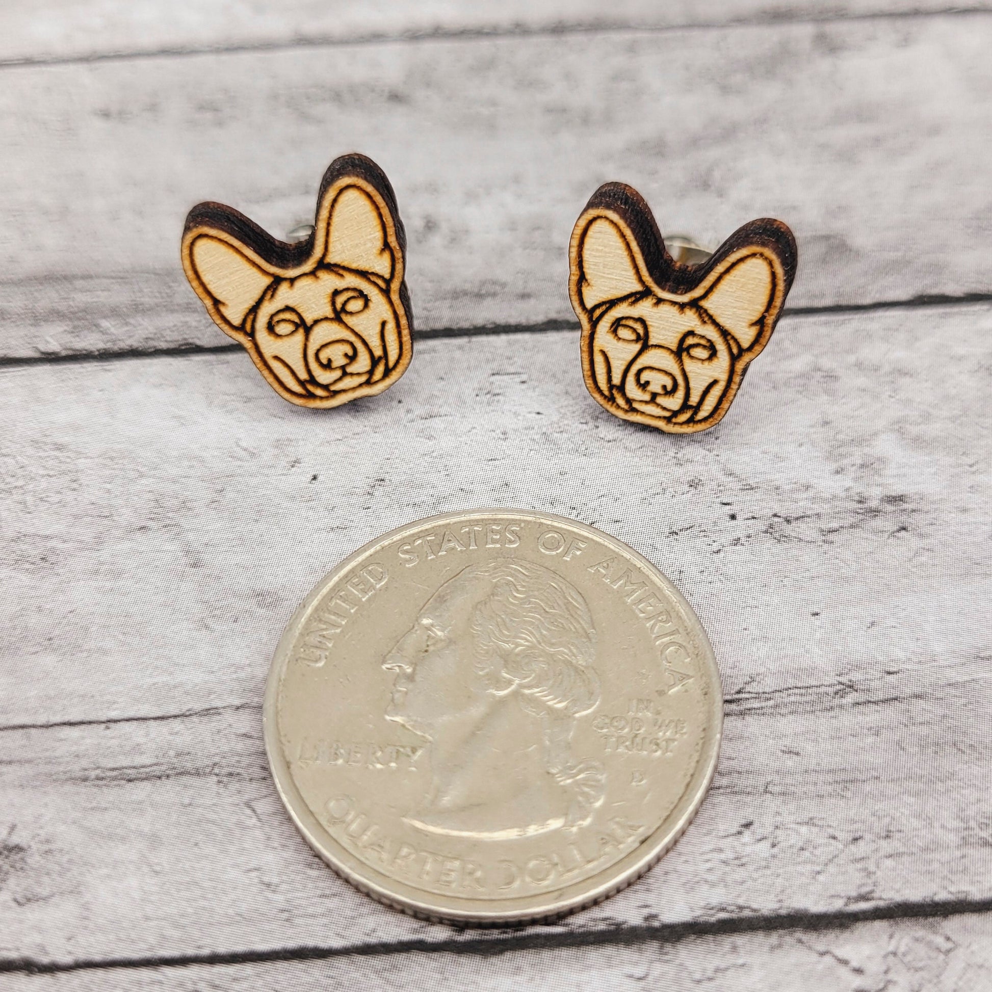 Basenji Stud Earrings for Dog Moms in Stainless Steel and Wood