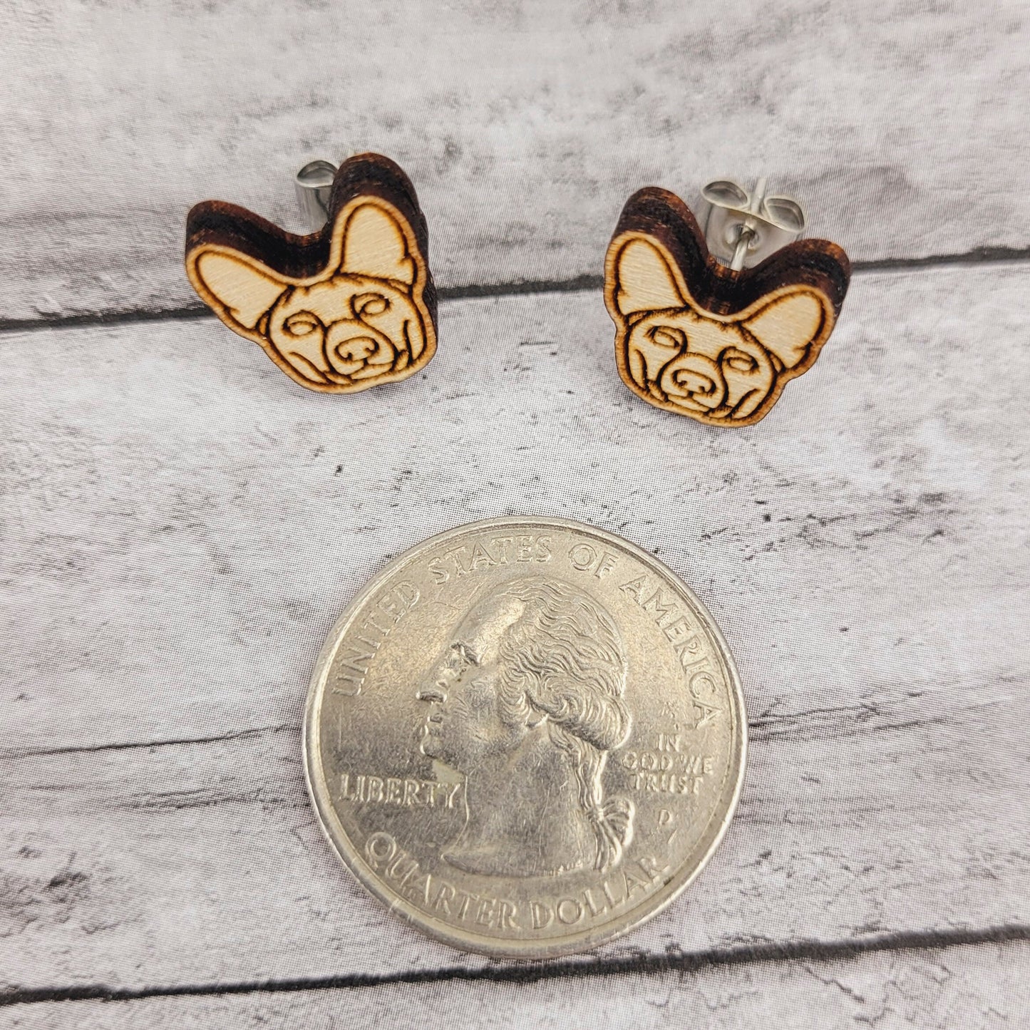 Basenji Stud Earrings for Dog Moms in Stainless Steel and Wood