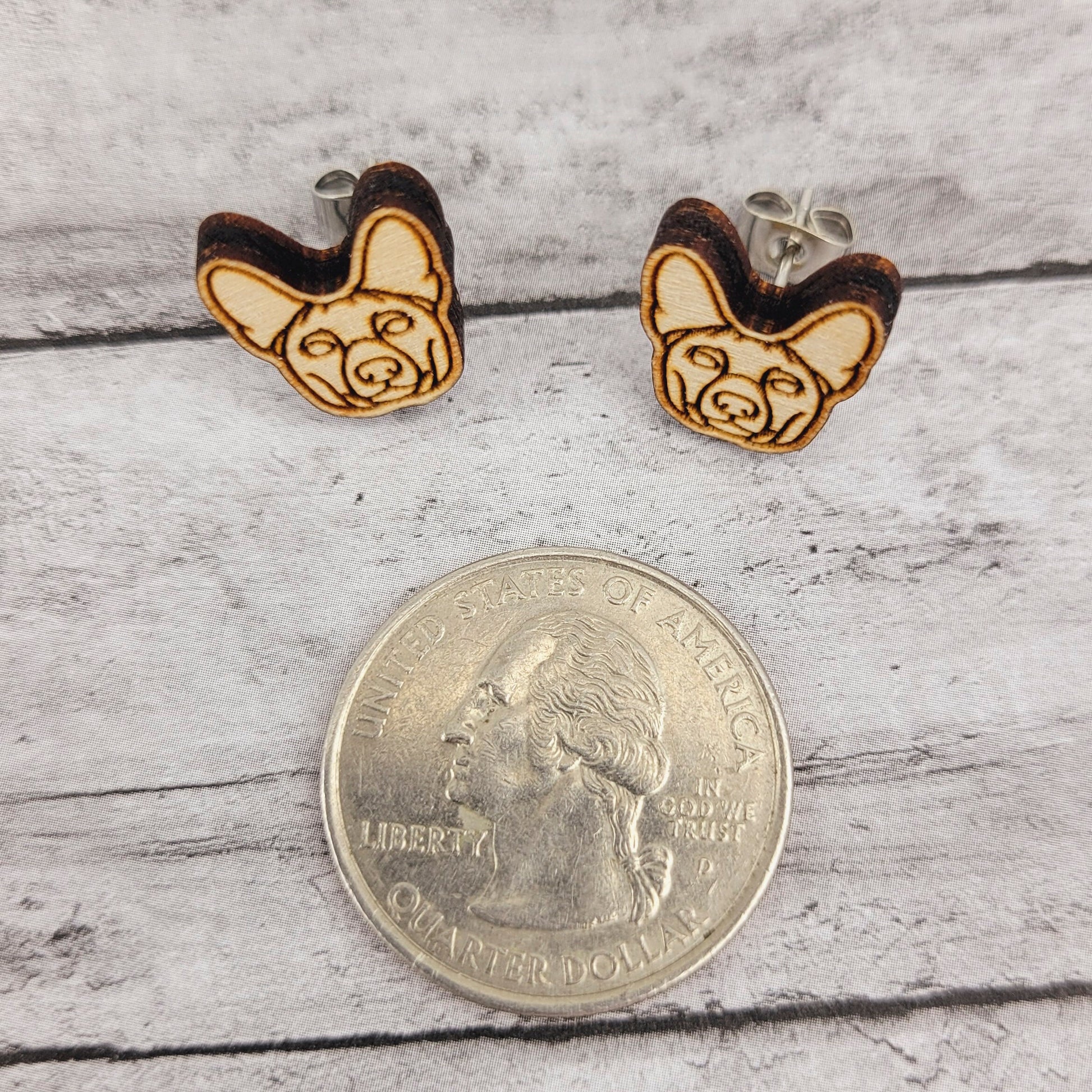 Basenji Stud Earrings for Dog Moms in Stainless Steel and Wood