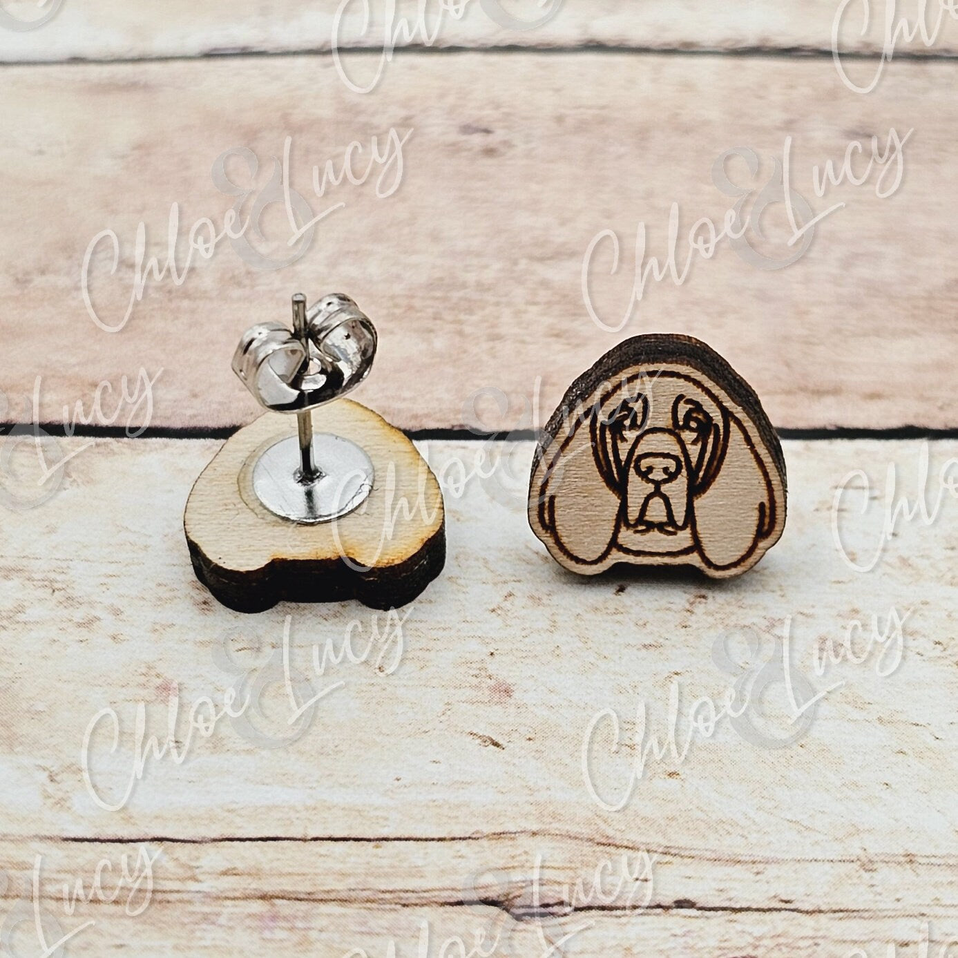 Bloodhound Dog Stud Earrings | Dog Owner | Dog Mom Gift | Post | Stud Earrings | Wood | Stainless Steel | Hunting Dog | Hound Dog