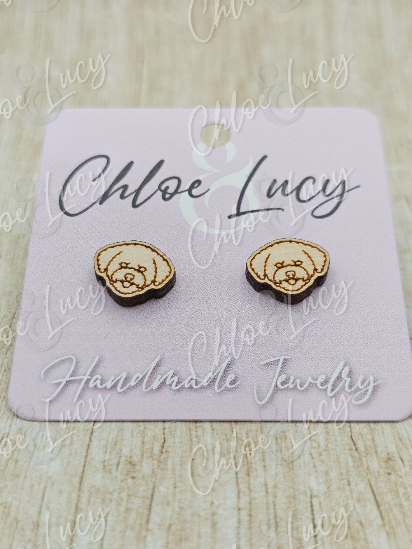 Bichon Frise Stud Earrings | Dog Owner | Dog Mom Gift | Post | Stud Earrings | Wood | Stainless Steel | Fluffy Dog | Bichon Frisé