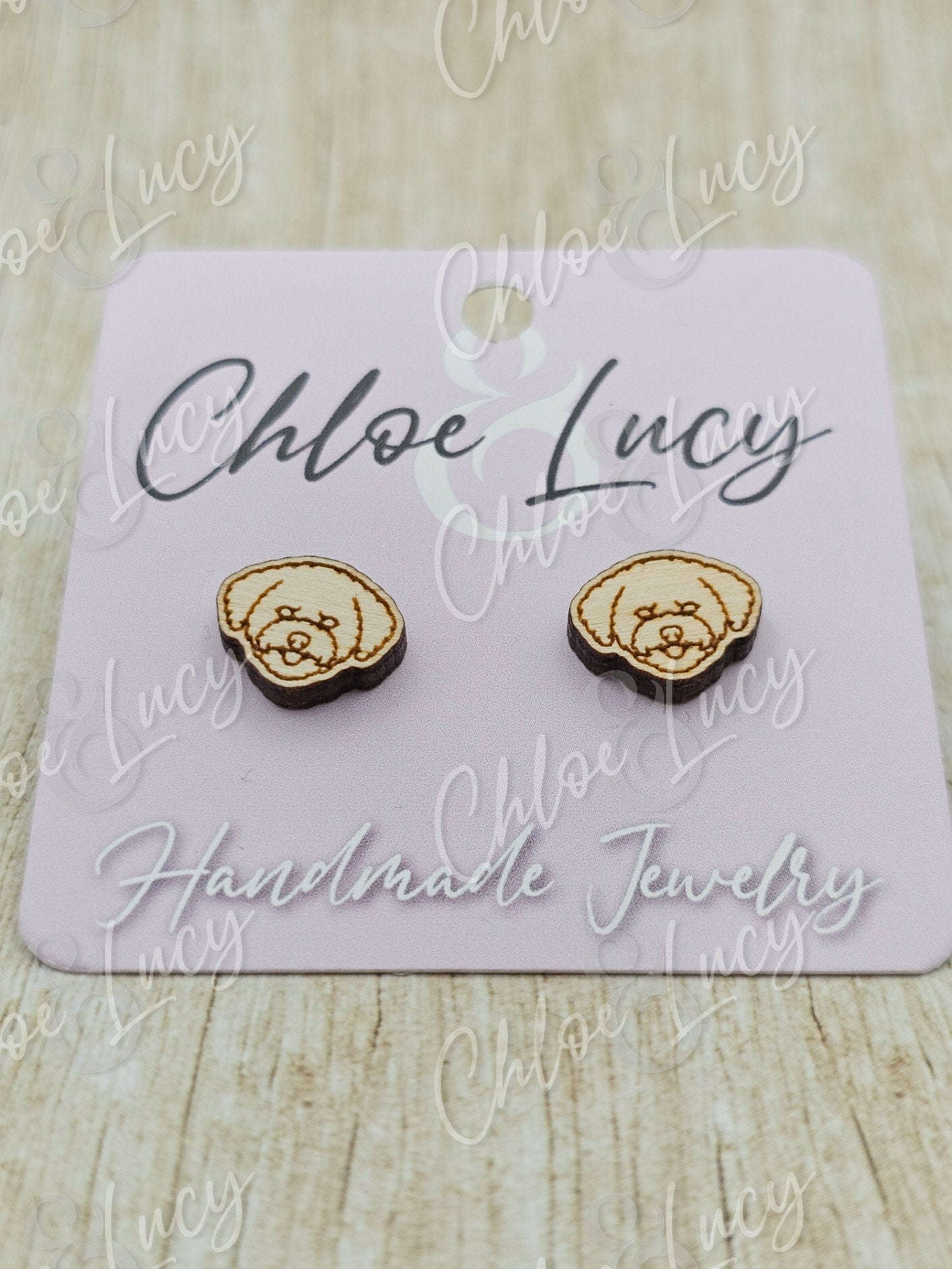 Bichon Frise Stud Earrings | Dog Owner | Dog Mom Gift | Post | Stud Earrings | Wood | Stainless Steel | Fluffy Dog | Bichon Frisé
