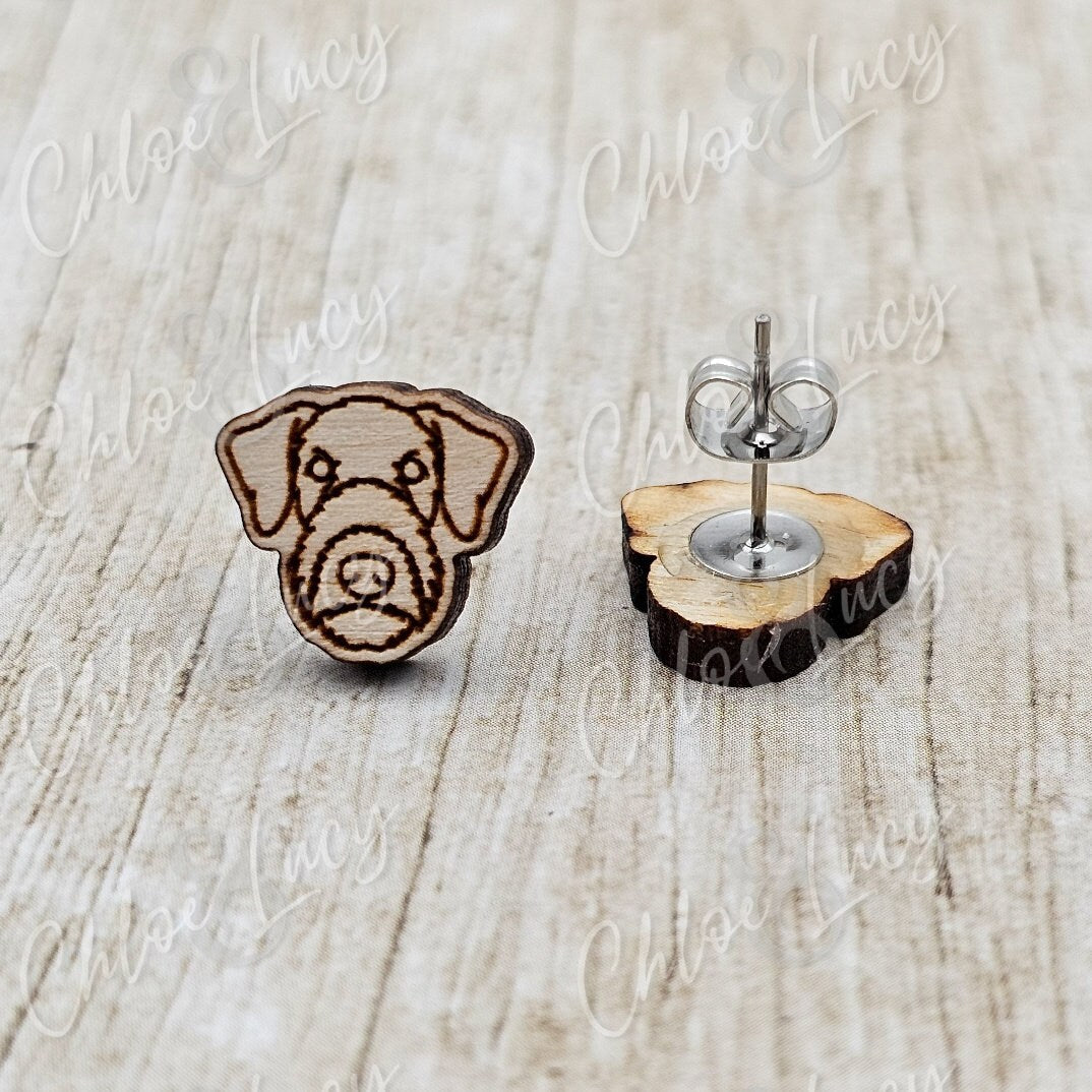 Airedale Terrier Stud Earrings | Dog Owner | Dog Mom Gift | Bingley Terrier | Waterside Terrier | Stud Earrings | Wood | Stainless Steel