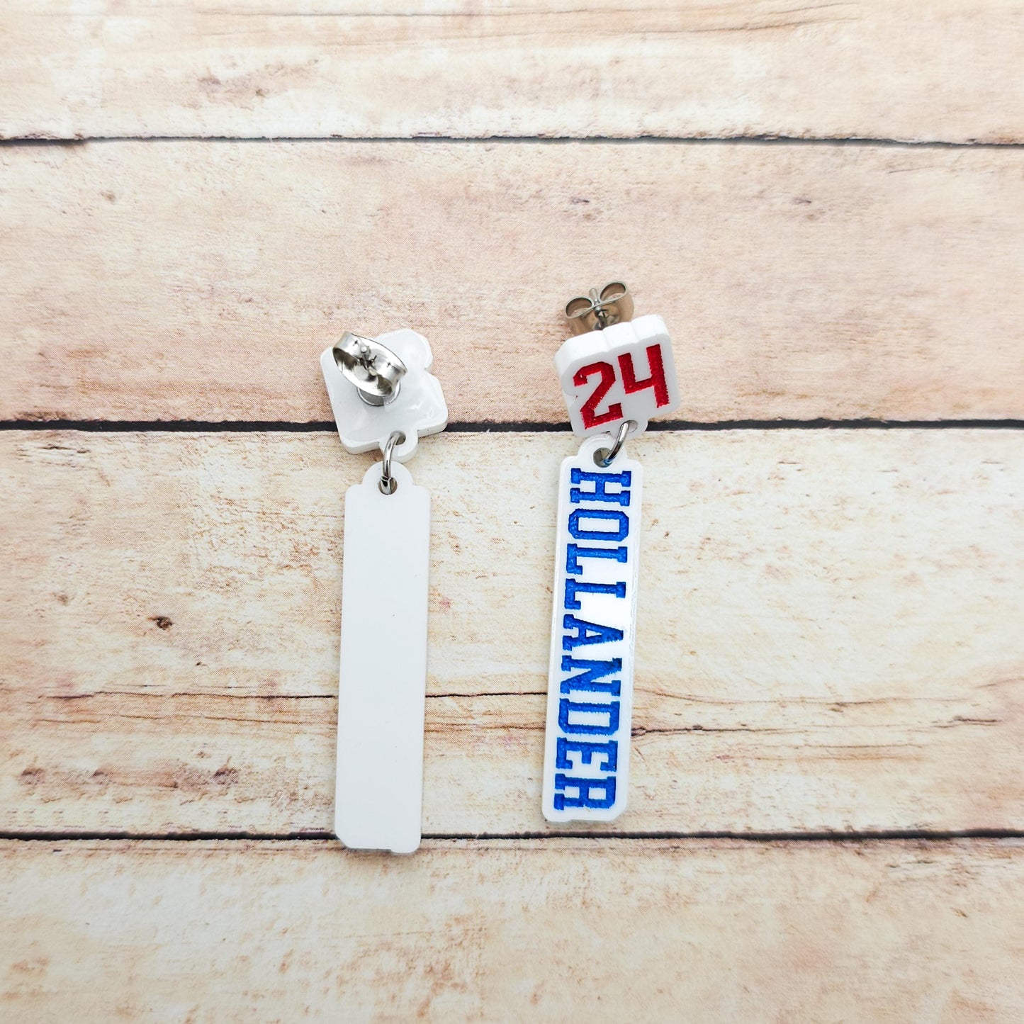Shane Hollander 24 Dangle Earrings White Acrylic Blue Red Engraved Number 24 Bookish Fandom Jewelry Gift Hockey Romance Fans