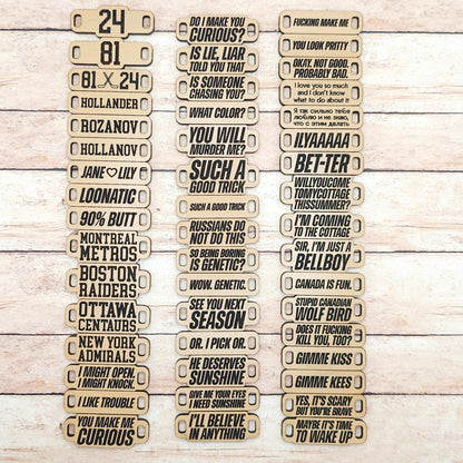 Heated Rivalry Inspired Bracelets | Engraved wood links with faux suede bands