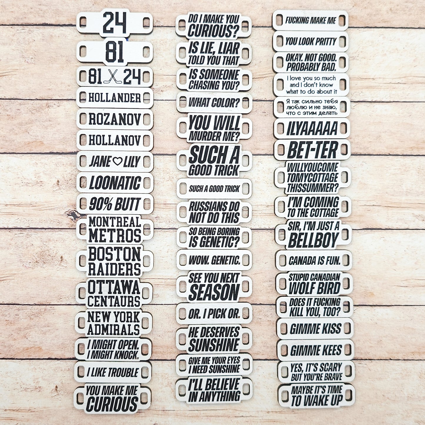 Heated Rivalry Inspired Bracelets | Engraved wood links with faux suede bands