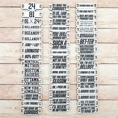 Heated Rivalry Inspired Bracelets | Engraved wood links with faux suede bands