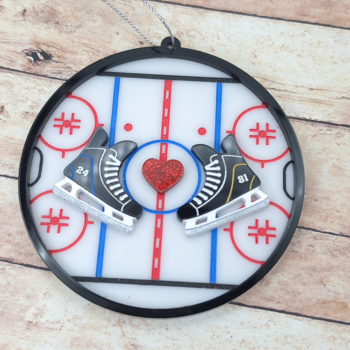 Heated Rivalry 24/81 Hockey Rink Christmas Ornament – Acrylic Skate & Heart Holiday Ornament
