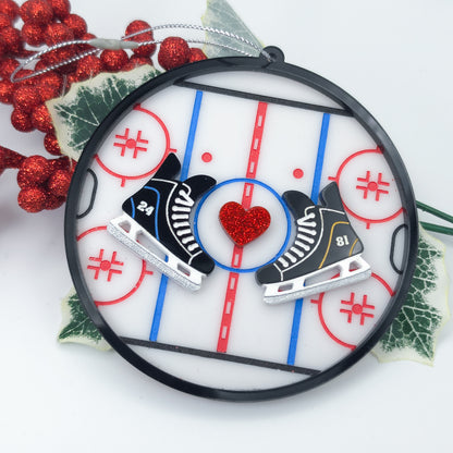 Heated Rivalry 24/81 Hockey Rink Christmas Ornament – Acrylic Skate & Heart Holiday Ornament