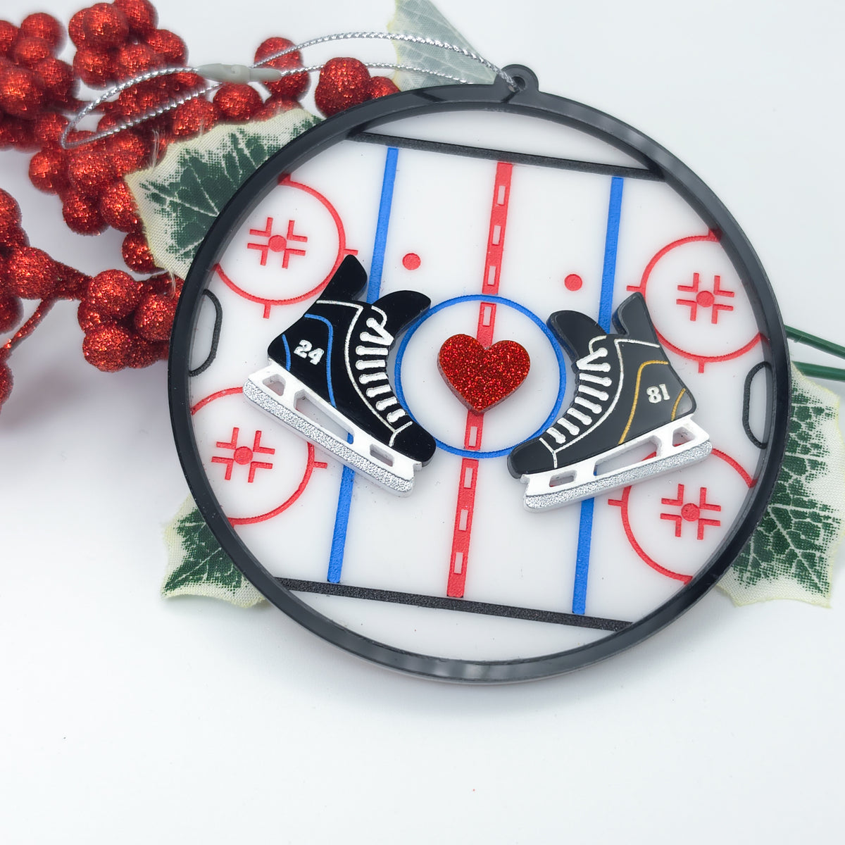 Heated Rivalry 24/81 Hockey Rink Christmas Ornament – Acrylic Skate & Heart Holiday Ornament