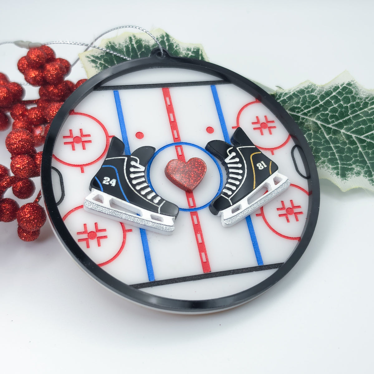 Heated Rivalry 24/81 Hockey Rink Christmas Ornament – Acrylic Skate & Heart Holiday Ornament