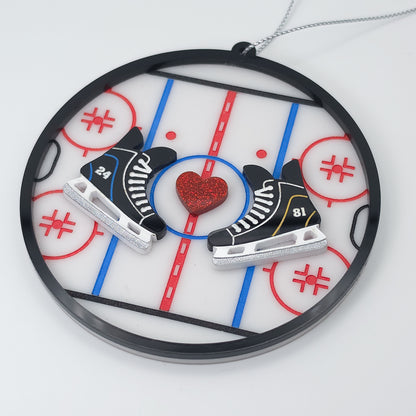 Heated Rivalry 24/81 Hockey Rink Christmas Ornament – Acrylic Skate & Heart Holiday Ornament