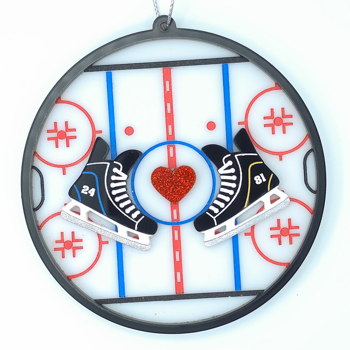 Heated Rivalry 24/81 Hockey Rink Christmas Ornament – Acrylic Skate & Heart Holiday Ornament