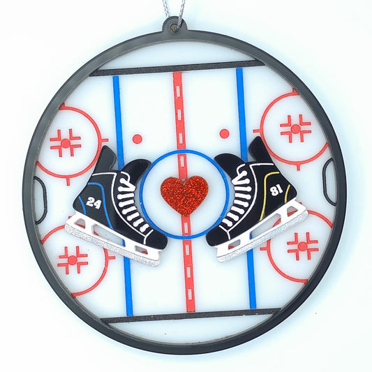 Heated Rivalry 24/81 Hockey Rink Christmas Ornament – Acrylic Skate & Heart Holiday Ornament