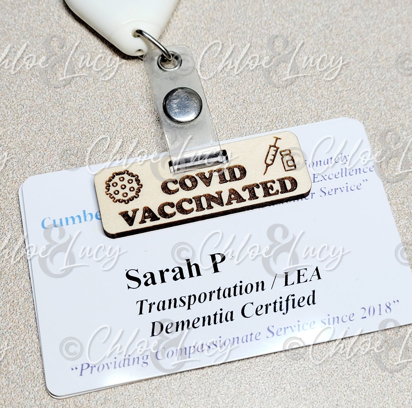 COVID-19 Vaccinated Badge Tag Charm Reel Hospital Employee Vaccine Laser Engraved Nurse Healthcare Gift Doctor CNA