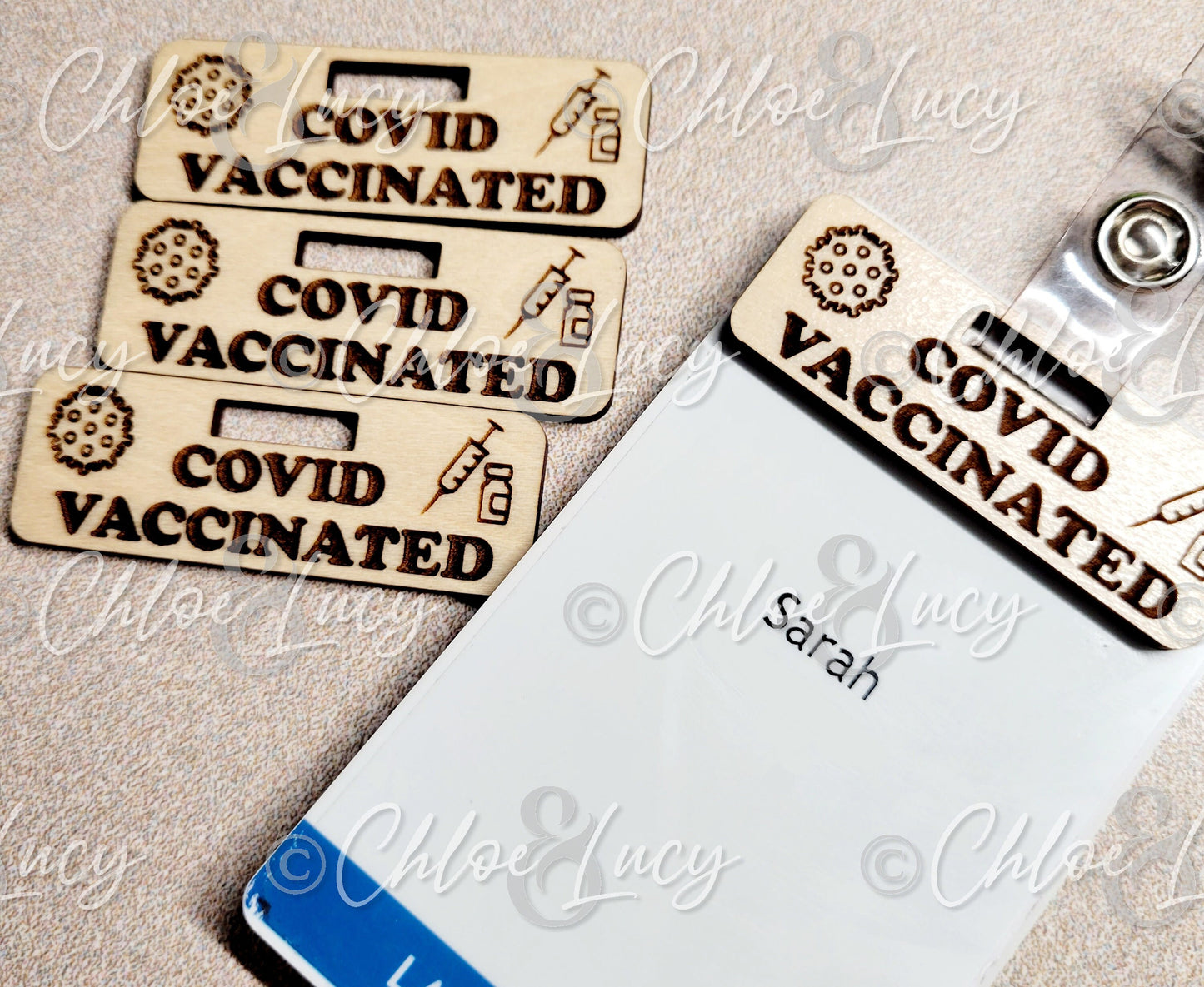 COVID-19 Vaccinated Badge Tag Charm Reel Hospital Employee Vaccine Laser Engraved Nurse Healthcare Gift Doctor CNA