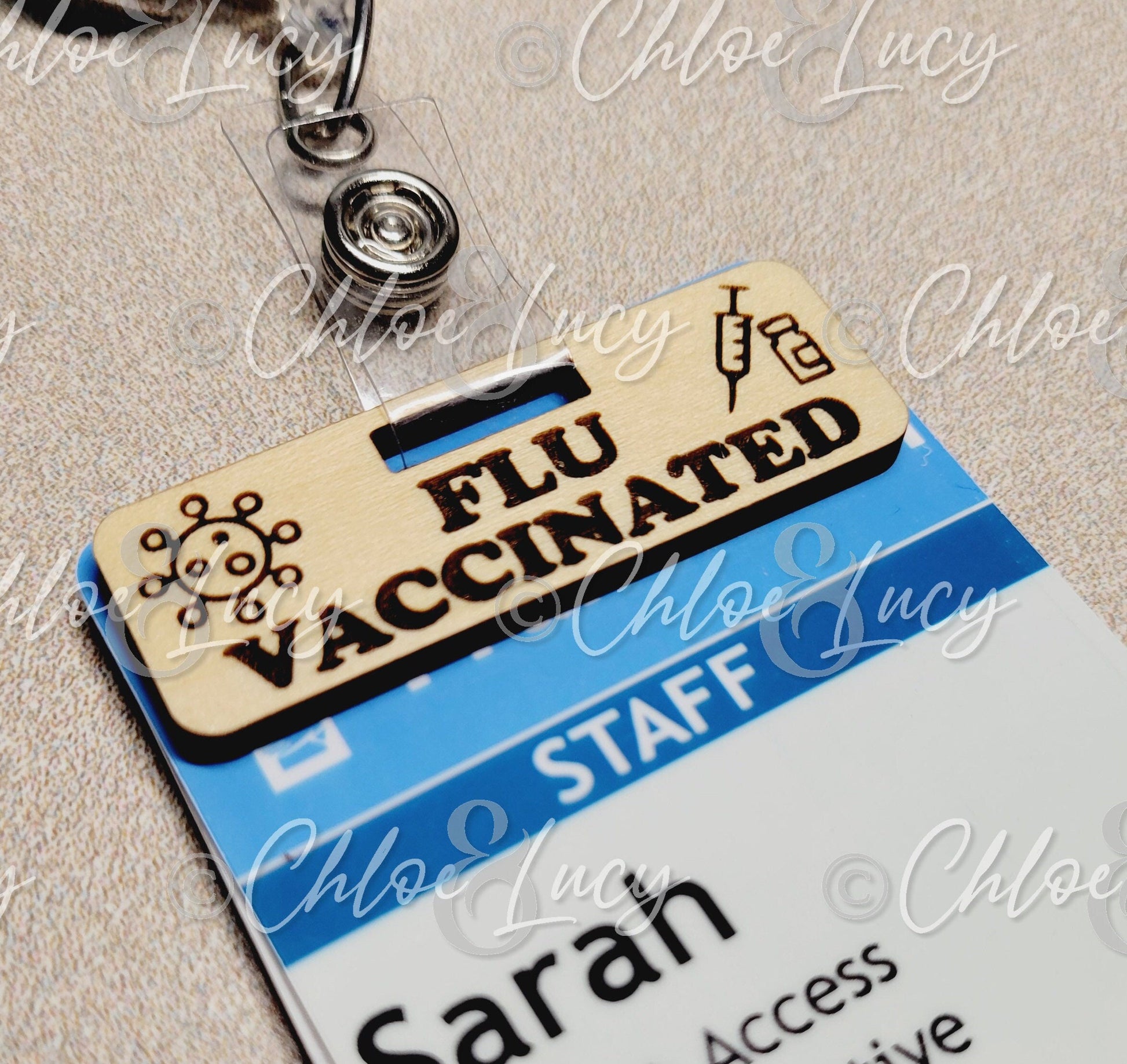 Flu Vaccinated Badge Tag Charm Reel Hospital Employee Vaccine Laser Engraved Nurse Badge Clip Influenza