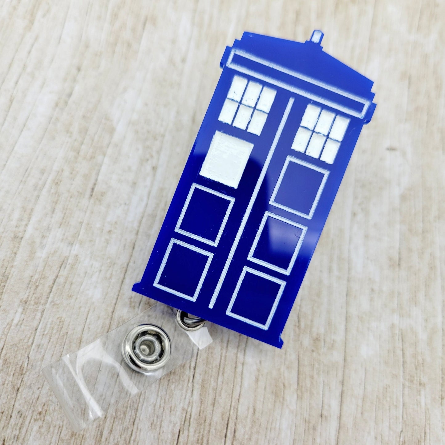 Blue Police Box Badge Reel | Acrylic Badge Holder | Healthcare Worker | RN | Nurse | ID Holder | Medical | The Doctor | Sci-Fi | Geek