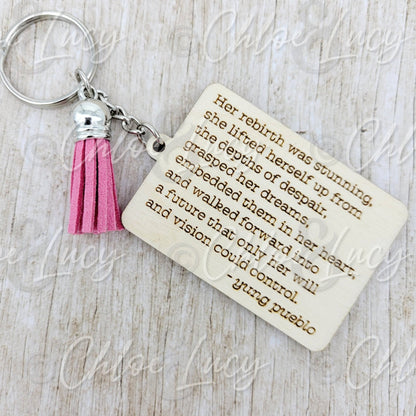 Revival Poem Keychain by Yung Pueblo, Engraved Wood Inspirational Quote Keyring, Motivational Poetry Gift, Mindfulness Gift Tassel Keychain