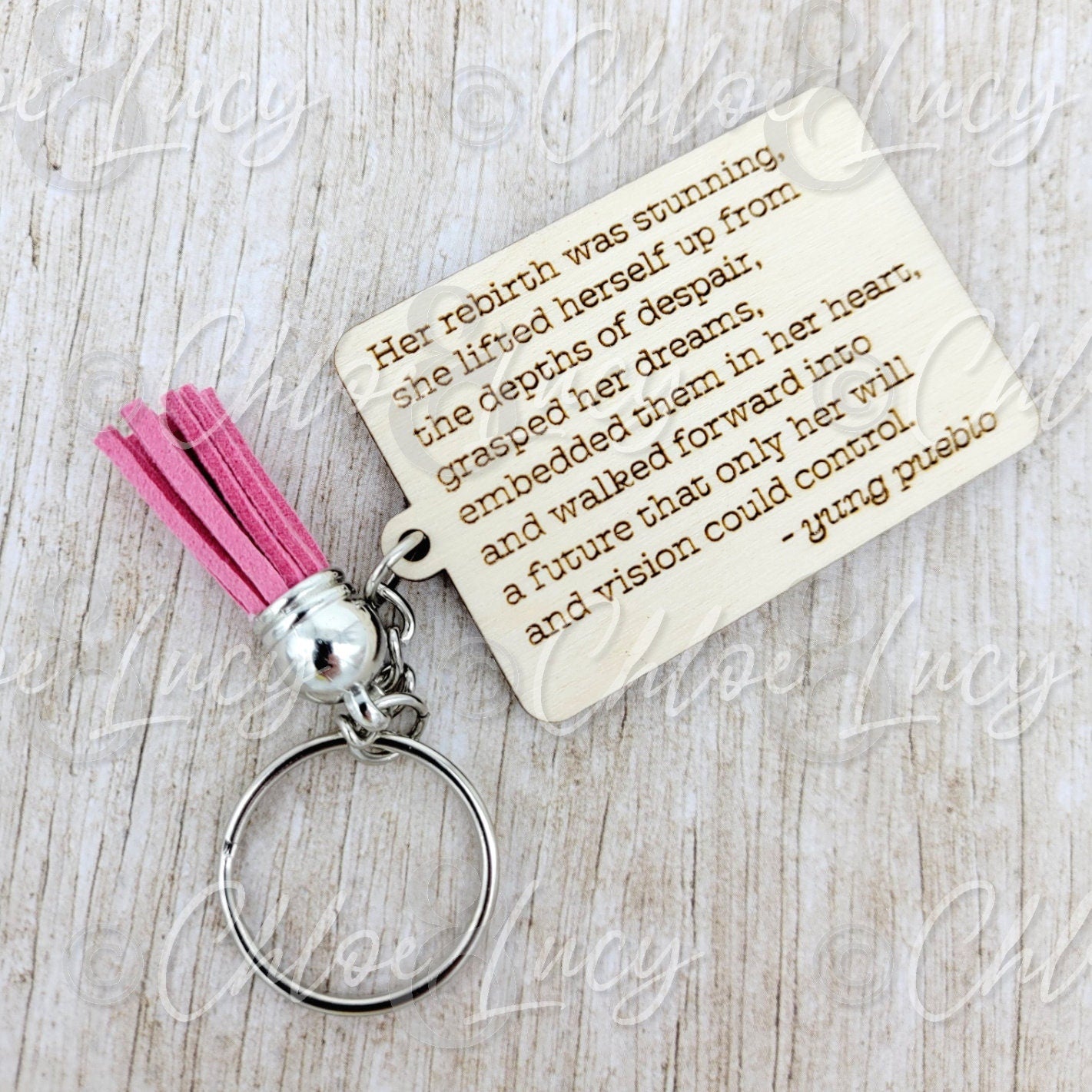 Revival Poem Keychain by Yung Pueblo, Engraved Wood Inspirational Quote Keyring, Motivational Poetry Gift, Mindfulness Gift Tassel Keychain