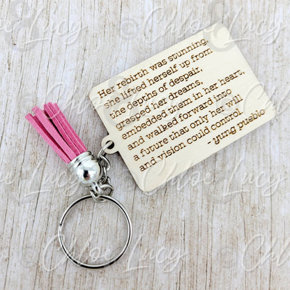 Revival Poem Keychain by Yung Pueblo, Engraved Wood Inspirational Quote Keyring, Motivational Poetry Gift, Mindfulness Gift Tassel Keychain