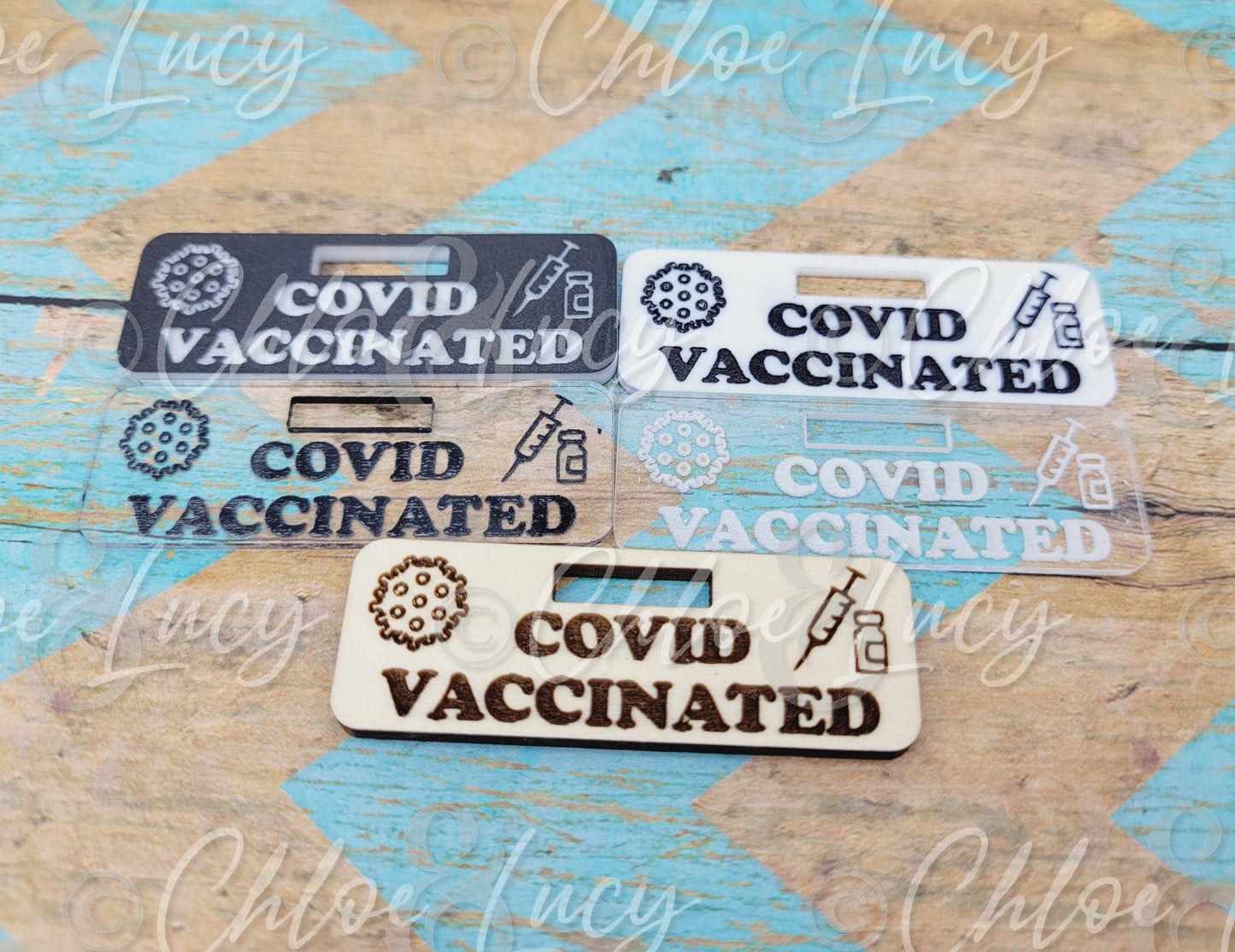 Covid Vaccinated Badge Buddy Hospital ID Healthcare Worker Coronavirus Vaccine Rainbow Glitter Name Tag Flair Acrylic Wood Badge Clip Nurse