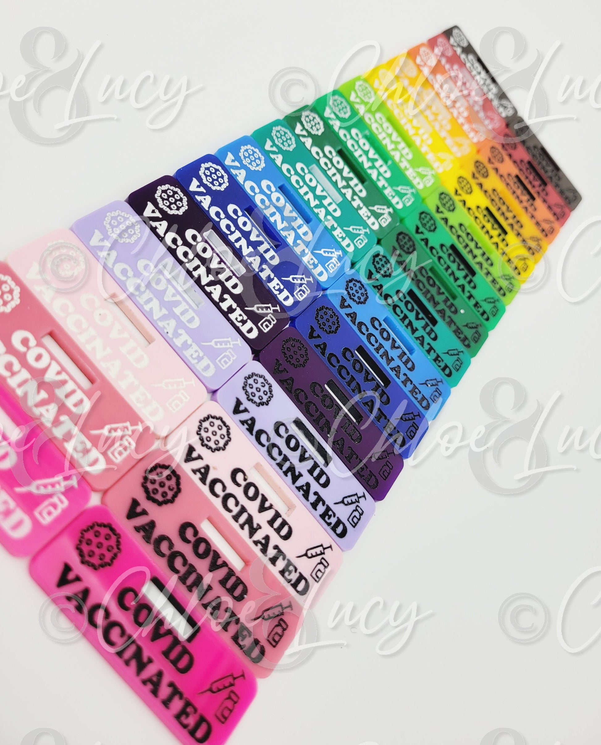 Covid Vaccinated Badge Buddy Hospital ID Healthcare Worker Coronavirus Vaccine Rainbow Glitter Name Tag Flair Acrylic Wood Badge Clip Nurse