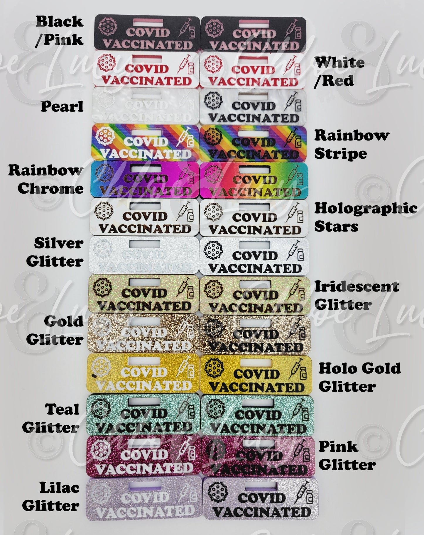 Covid Vaccinated Badge Buddy Hospital ID Healthcare Worker Coronavirus Vaccine Rainbow Glitter Name Tag Flair Acrylic Wood Badge Clip Nurse