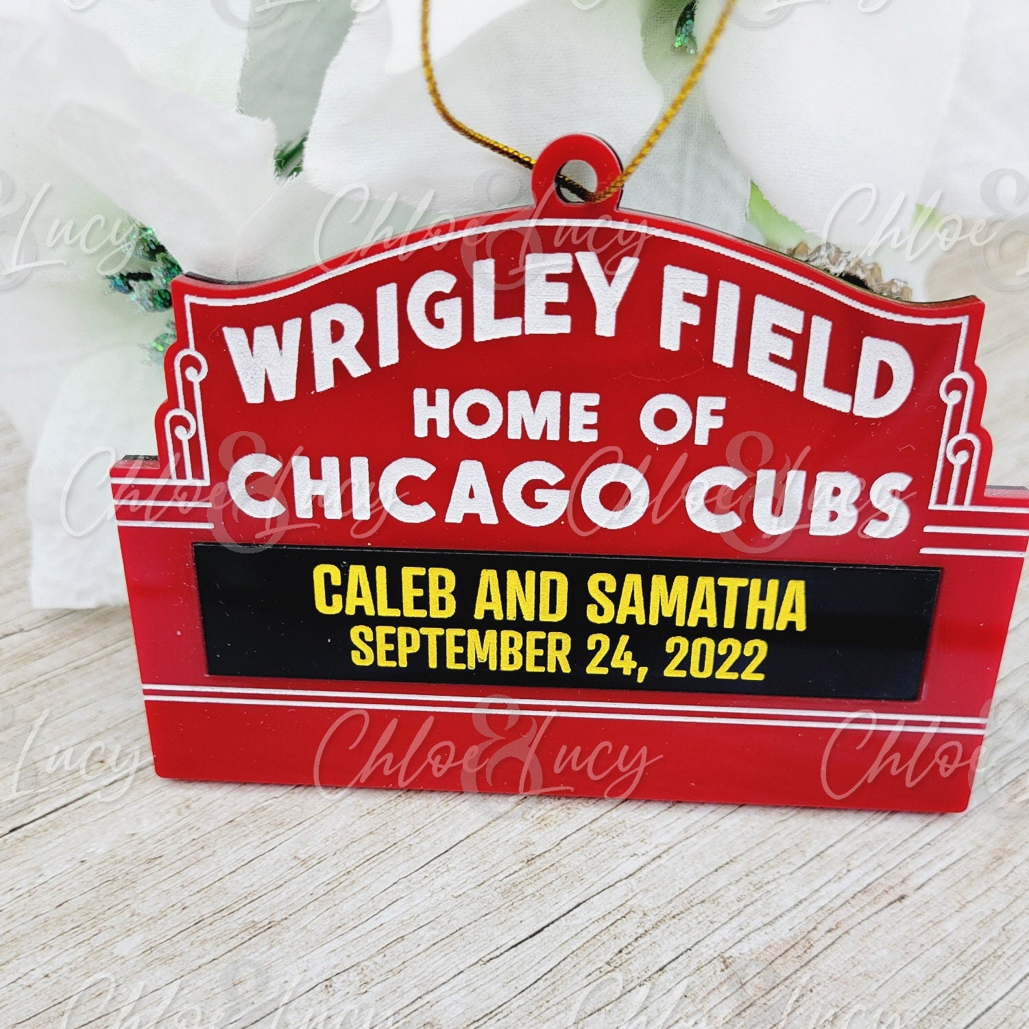 B-QUALITY Chicago Cubs Wrigley Field Marquee Sign Personalized Christmas Ornament Custom Gift | Less than Perfect