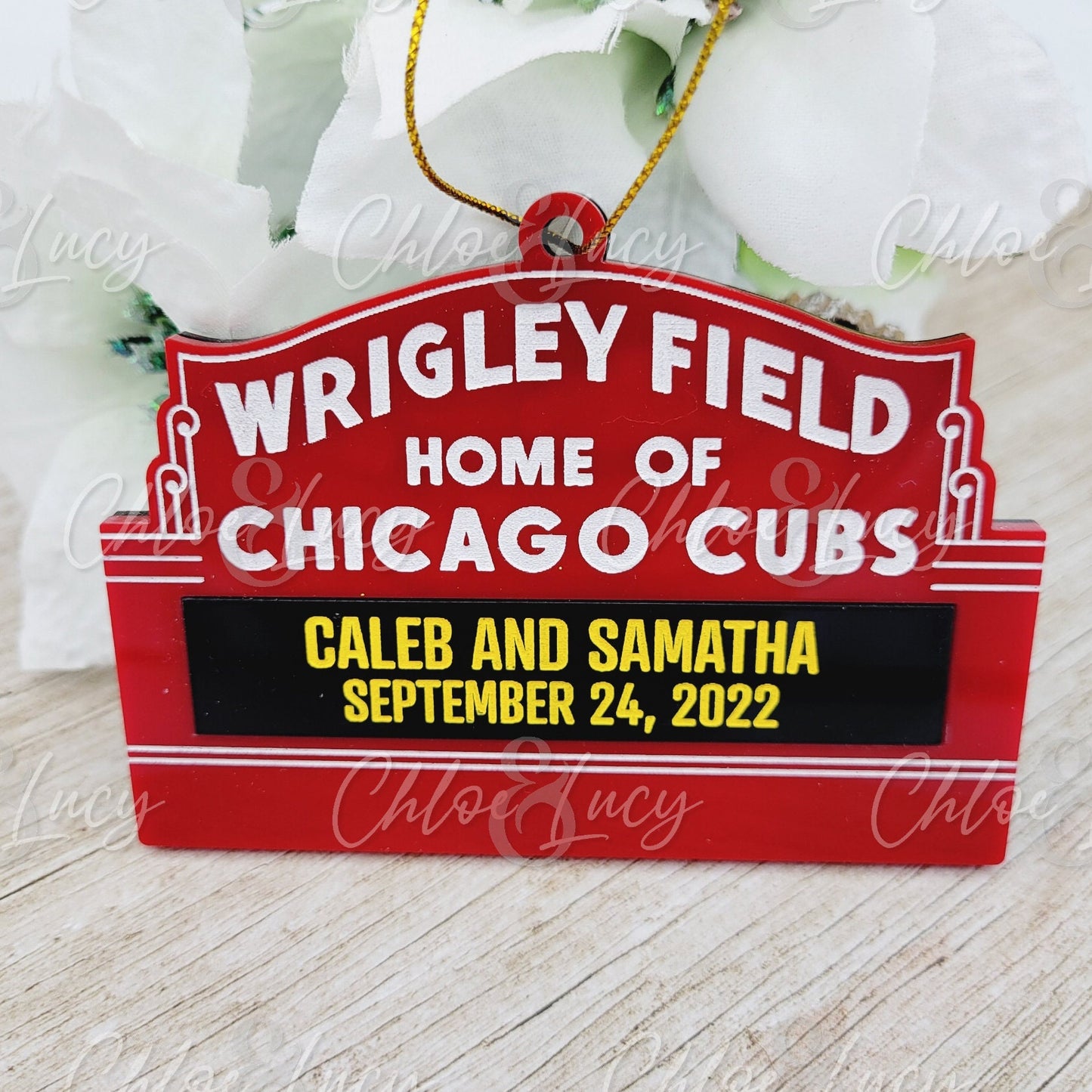 B-QUALITY Chicago Cubs Wrigley Field Marquee Sign Personalized Christmas Ornament Custom Gift | Less than Perfect