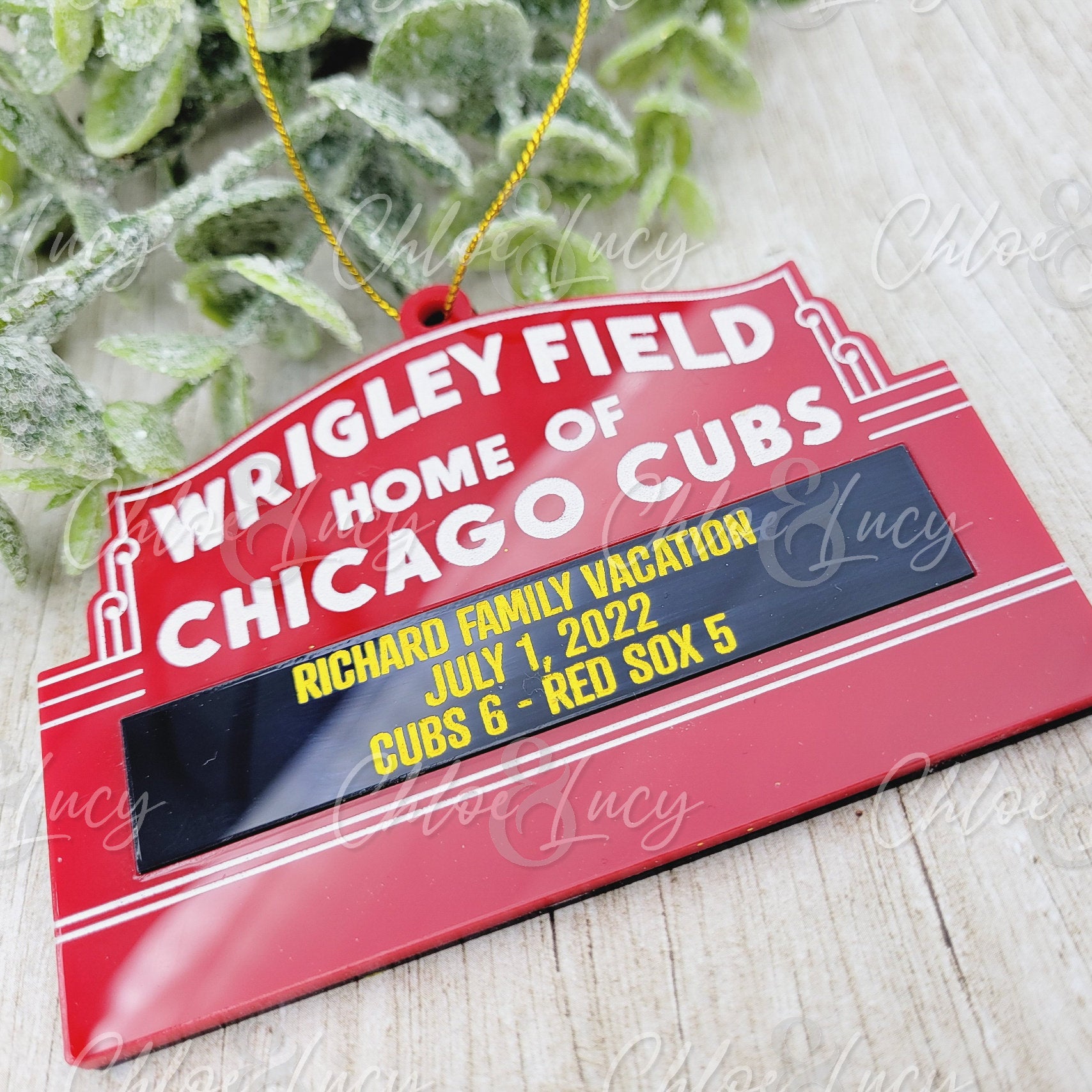 Chicago Cubs Personalized Wrigley Field Marquee Sign Christmas Ornament Custom Gifts Marquee Message MLB Baseball Illinois Acrylic