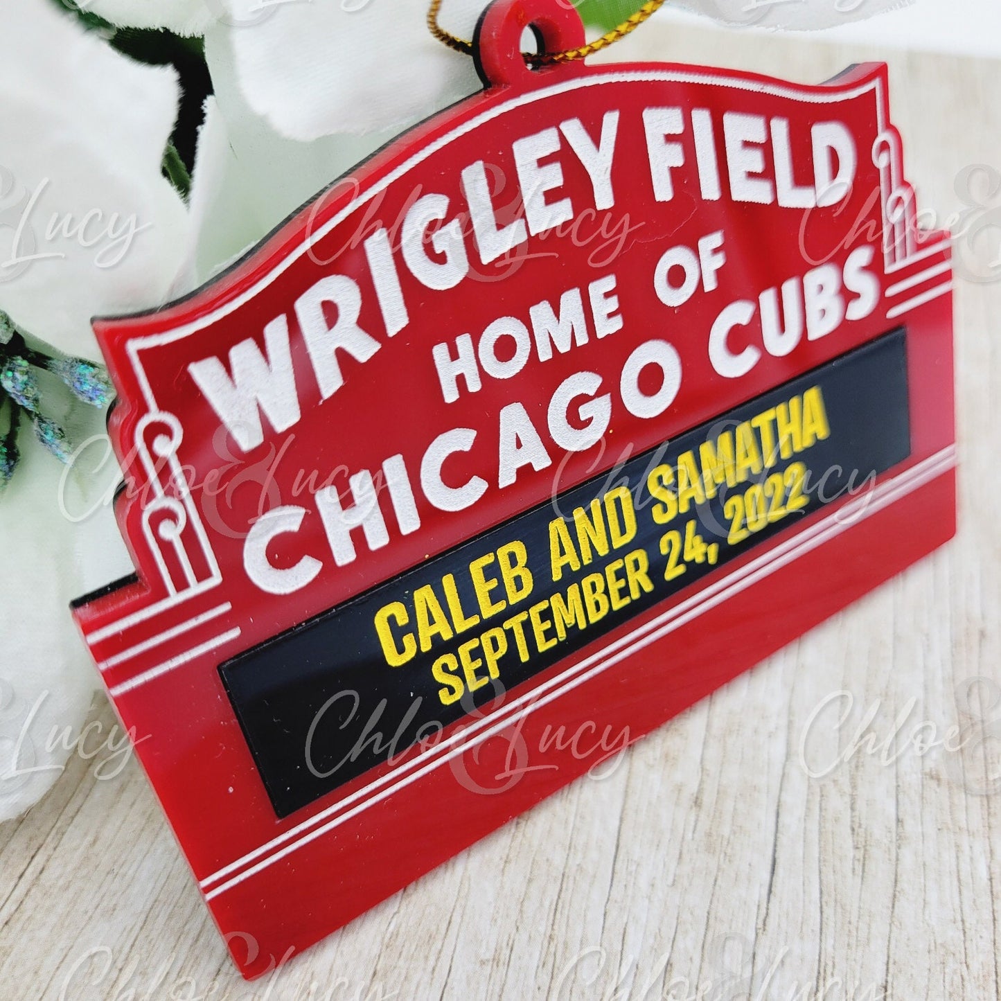 B-QUALITY Chicago Cubs Wrigley Field Marquee Sign Personalized Christmas Ornament Custom Gift | Less than Perfect