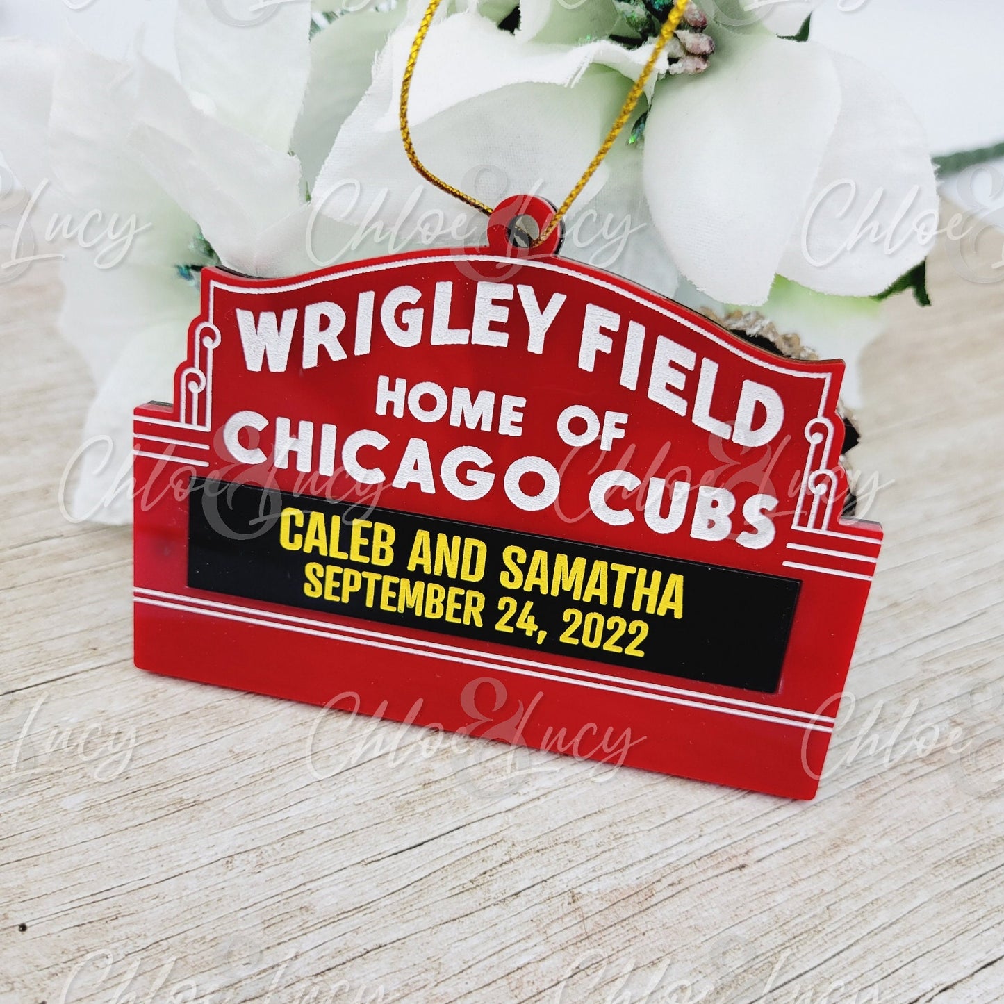 B-QUALITY Chicago Cubs Wrigley Field Marquee Sign Personalized Christmas Ornament Custom Gift | Less than Perfect