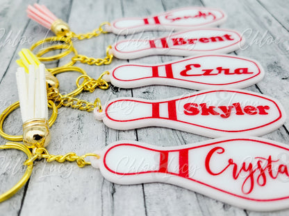Personalized Bowling Pin Keychain, Custom Engraved Team Gift