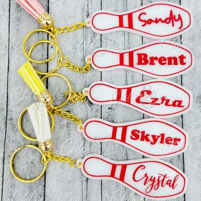 Personalized Bowling Pin Keychain, Custom Engraved Team Gift