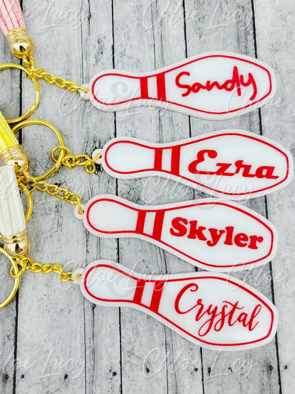 Personalized Bowling Pin Keychain, Custom Engraved Team Gift