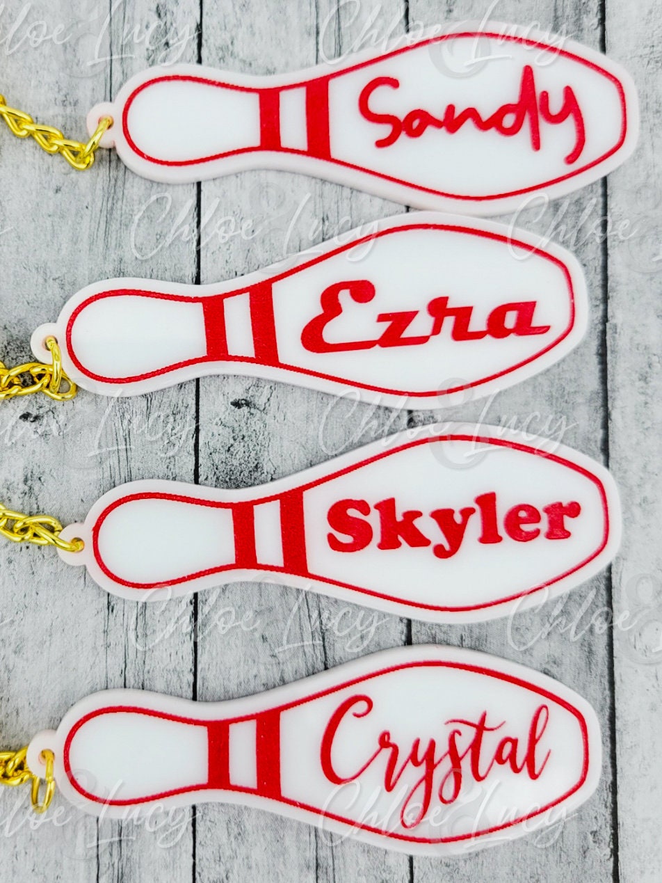 Personalized Bowling Pin Keychain, Custom Engraved Team Gift