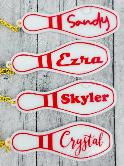 Personalized Bowling Pin Keychain, Custom Engraved Team Gift