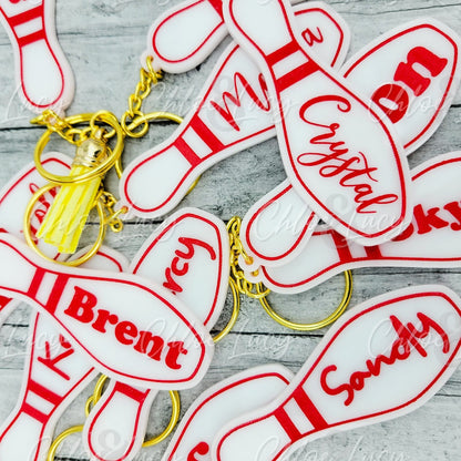 Personalized Bowling Pin Keychain, Custom Engraved Team Gift
