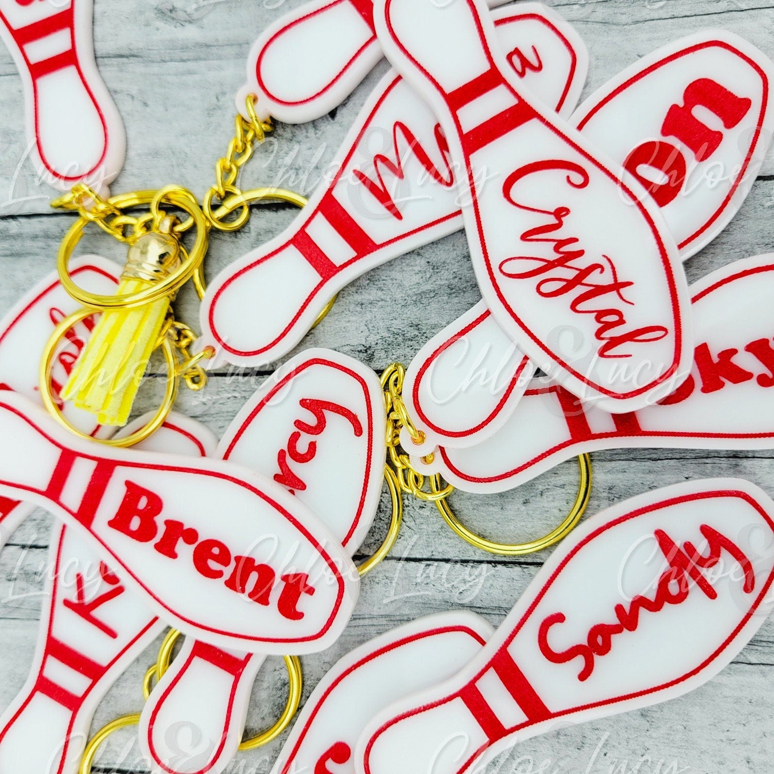Personalized Bowling Pin Keychain, Custom Engraved Team Gift