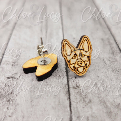Raw Wood Australian Cattle Dog Stud Earrings: Surgical Steel Posts