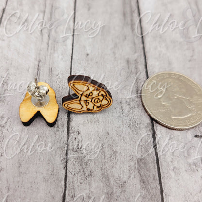 Raw Wood Australian Cattle Dog Stud Earrings: Surgical Steel Posts